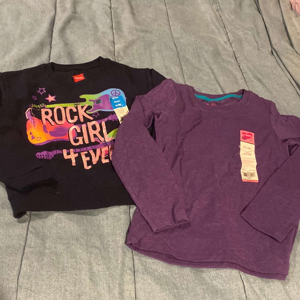 2 New Nwt Hanes small sweat shirt rock girl 4ever purple long sleeve tee